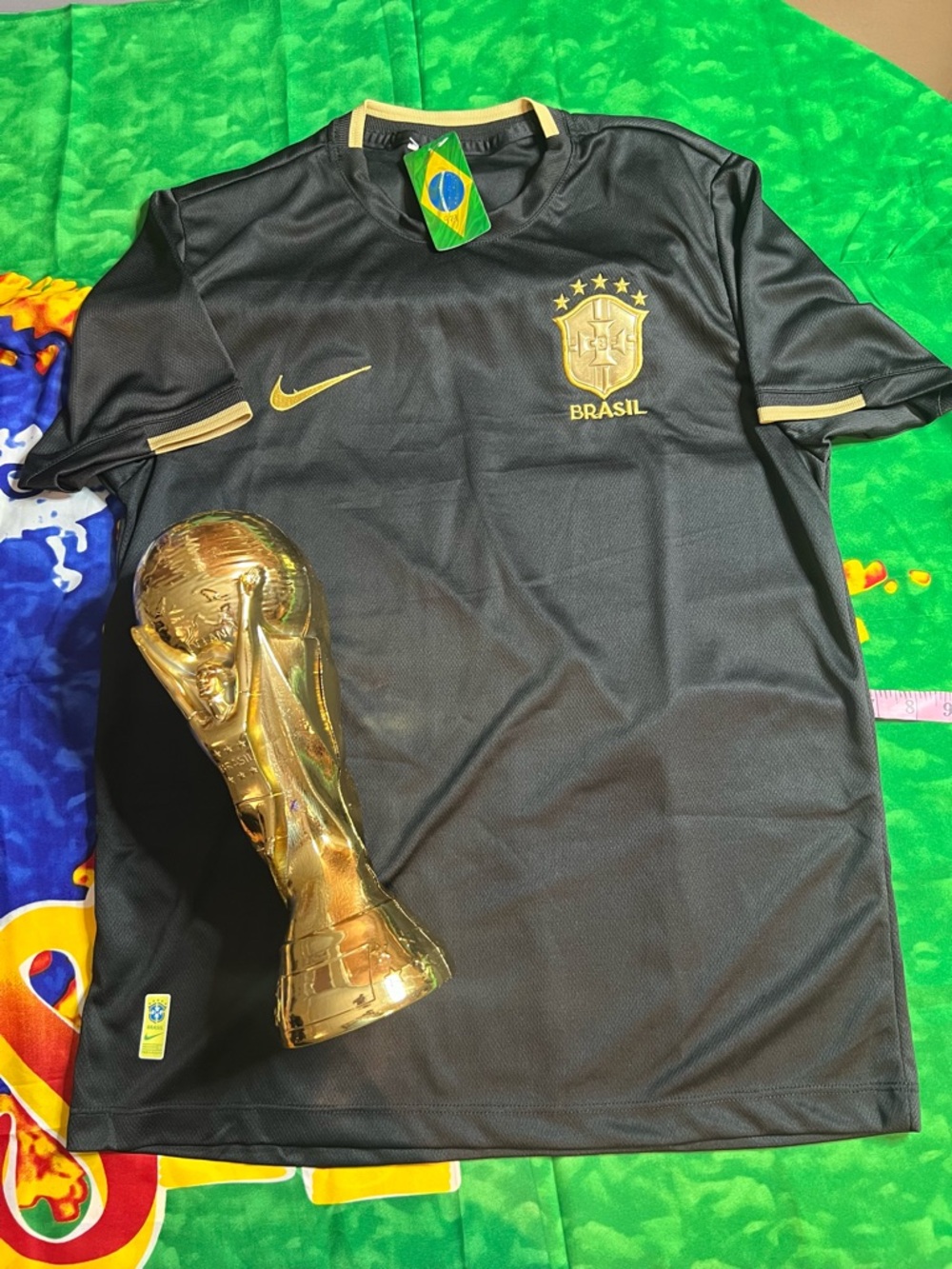 Nike Kids Black and Gold Brasil Soccer Jersey